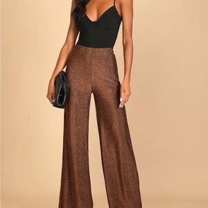 Lulu's Copper Brown Shimmer Wide-Leg Pants